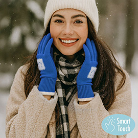 Square Smile Face Patch Contrast Trim Smart Touch Gloves