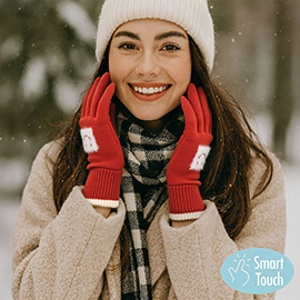 Square Smile Face Patch Contrast Trim Smart Touch Gloves