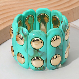 Chunky Wide Marbled Resin Dome Stretch Bracelet