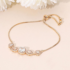Square CZ Cushion Center Teardrop Round Stone Link Adjustable Evening Bracelet