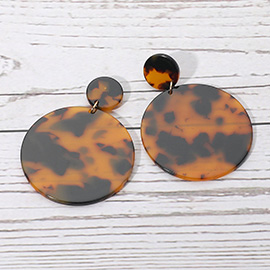 Resin Tortoise Round Plate Drop Earrings