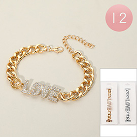 12PCS - Love Messaged Sparkling Stone Paved Bold Chain Bracelets