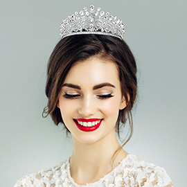 Teardrop Oval Stone Cluster Embellished Regal Scrollwork Queen Tiara