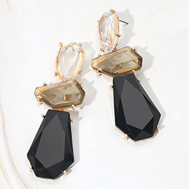 Geometric Three Stone Cluster Drop Earrings