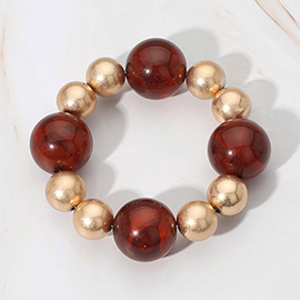 Metal Ball Bold Marbled Resin Ball Beaded Stretch Bracelet