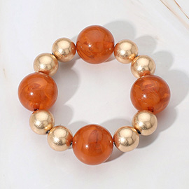 Metal Ball Bold Marbled Resin Ball Beaded Stretch Bracelet