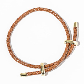 Faux Leather Braided Gold Dipped Tip Adjustable Bracelet