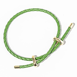 Faux Leather Braided Gold Dipped Tip Adjustable Bracelet