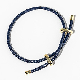 Faux Leather Braided Gold Dipped Tip Adjustable Bracelet