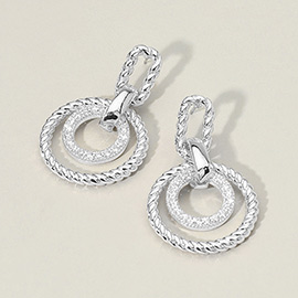 14K Gold Plated CZ Stone Paved Twisted Double Circle Drop Earrings
