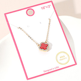 Gold Dipped Rhinestone Trim Quatrefoil Pendant Necklace