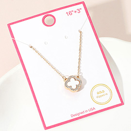 Gold Dipped Rhinestone Trim Quatrefoil Pendant Necklace