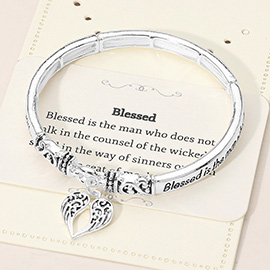 Blessed Inspirational Religious Message Heart Angel Wing Charm Stretch Bangle Bracelet