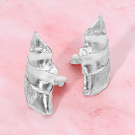 Textured Metal Abstract Folded Clip On Earrings