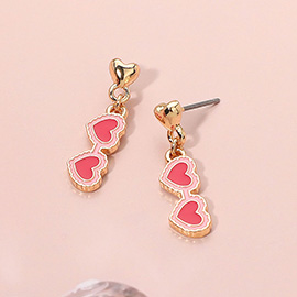 Enamel Double Heart Drop Dangle Earrings