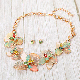 Stone Accent Resin Metal Cutout Floral Link Statement Necklace