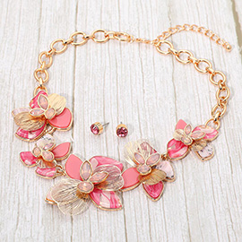 Stone Accent Resin Metal Cutout Floral Link Statement Necklace