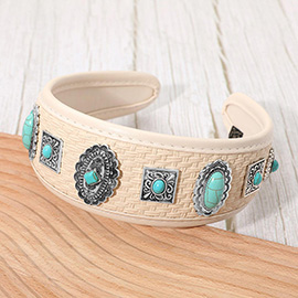 Western Turquoise Concho Embellished Woven Wide Headband