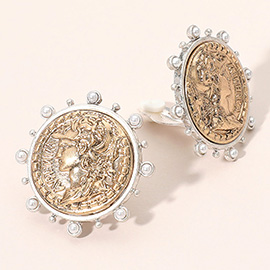 Pearl Trim Vintage Coin Clip On Earrings
