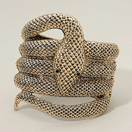 Textured Coiled Snake Wide Hinged Bracelet