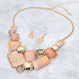 Enamel Geometric Plate Mosaic Link Statement Necklace