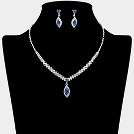 Marquise CZ Stone Pendant Accent Rhinestone Paved Necklace