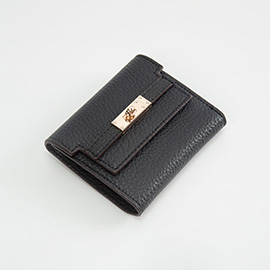 Metal Deco Accent Faux Leather Compact Fold Wallet