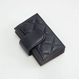 Quilted Faux Leather Snap Closure Card Holder Wallet