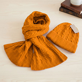 2PCS - Cable Knit Winter Scarf Beanie Hat Set