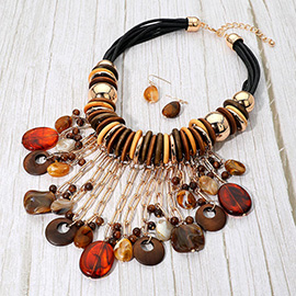 Bold Earthy Artistic Resin Wooden Charms Layered Statement Necklace