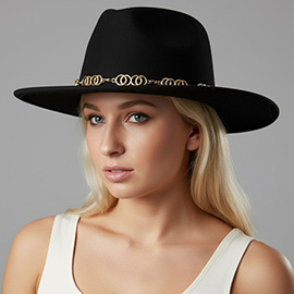 Decorative Chain Accent Elegant Wide-Brim Western Fedora Hat