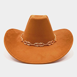 Polished Metal Chain Accent Sculpted Western Cowboy Fedora Hat
