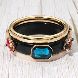 3PCS - Bold Gemstone Accent Resin Metal Multi Layered Bangle Bracelets