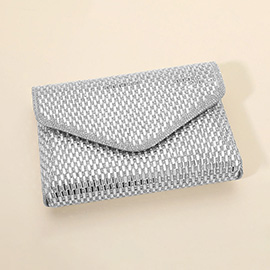 Elegant Baguette Round Stone Bling Studded Envelope Evening Clutch Crossbody Bag