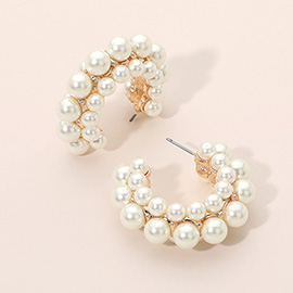 Chunky Pearl Cluster Hoop Earrings