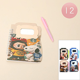 12 SET OF 2 - Cute Cartoon Character Printed Notebook Ball Pen Sets