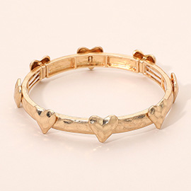 Hammered Brushed Metal Heart Accent Stretch Bracelet