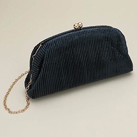 Faux Leather Metallic Pleated Half Moon Shape Evening Clutch Crossbody Bag