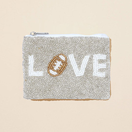 LOVE Football Seed Beaded Mini Pouch Bag