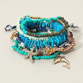 7PCS - Boho Ocean Charm Beaded Stretch Adjustable Multi Layered Bracelets