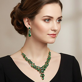 Teardrop Marquise Rhinestone Cluster Embellished Cascading Necklace