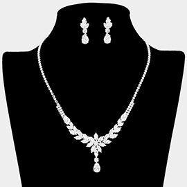 Marquise CZ Stone Cluster Flower Center Teardrop Pendant Rhinestone Paved Necklace