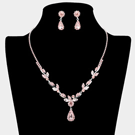 Teardrop Stone Cluster Accent Rhinestone Leaf Branch Necklace