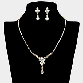 Floral Stone Cluster Accent Rhinestone Paved Necklace