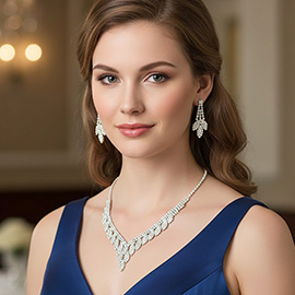 Rhinestone Paved Marquise Shape Embellished V-shape Necklace