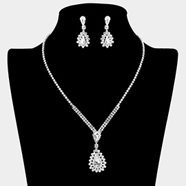 Teardrop Stone Cluster Pendant Rhinestone Paved Necklace
