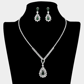 Teardrop Stone Cluster Pendant Rhinestone Paved Necklace