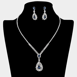 Teardrop Stone Cluster Pendant Rhinestone Paved Necklace