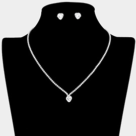 CZ Heart Stone Cluster Accent Rhinestone Paved Necklace