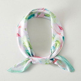 Watercolor Tulip Pattern Printed Square Silky Satin Bandana Scarf